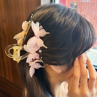 超仙灵动蝴蝶抓夹女大号高级感甜美发夹后脑勺盘发夹子头饰鲨鱼夹