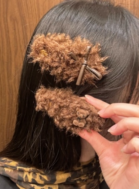 可爱毛绒小熊金标bb夹发夹女高级感侧边夹前额碎发刘海夹发夹发饰
