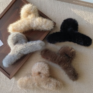 复古秋冬大号毛毛绒抓夹女高级感2025新款鲨鱼夹发量多发夹后脑勺