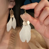 超仙长款 度假耳环女耳夹无耳洞耳饰 流苏羽毛耳坠异域民族风个性