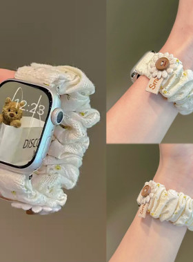 新款碎花弹力发圈iwatchs10表带适用苹果s11s987华为FIT5夏季Fit4