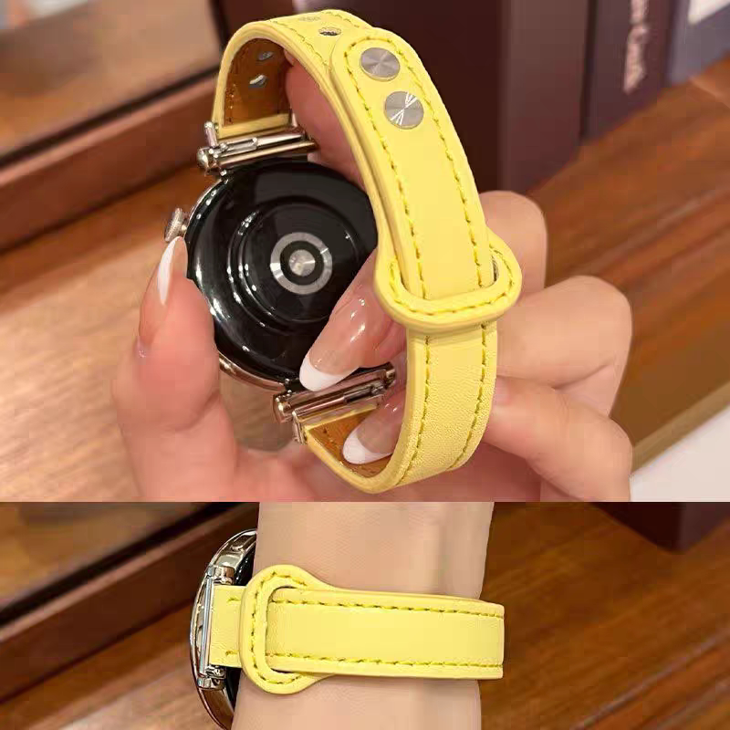新款奶黄双钉扣皮质表带适用华为GT6手表watch5GT5GT4gt321Fit5/4