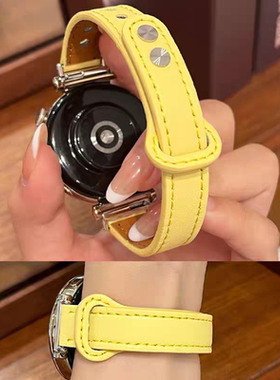 新款奶黄双钉扣皮质表带适用华为GT6手表watch5GT5GT4gt321Fit5/4