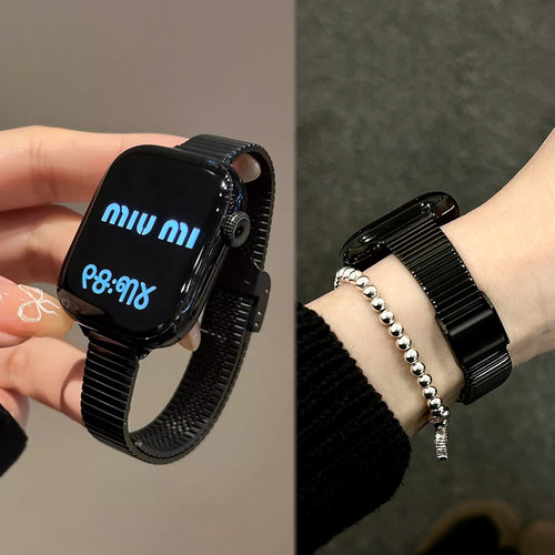 适用华为FIT5苹果iwatchS11新款细钢链金属卡扣表带s1098高级夏天
