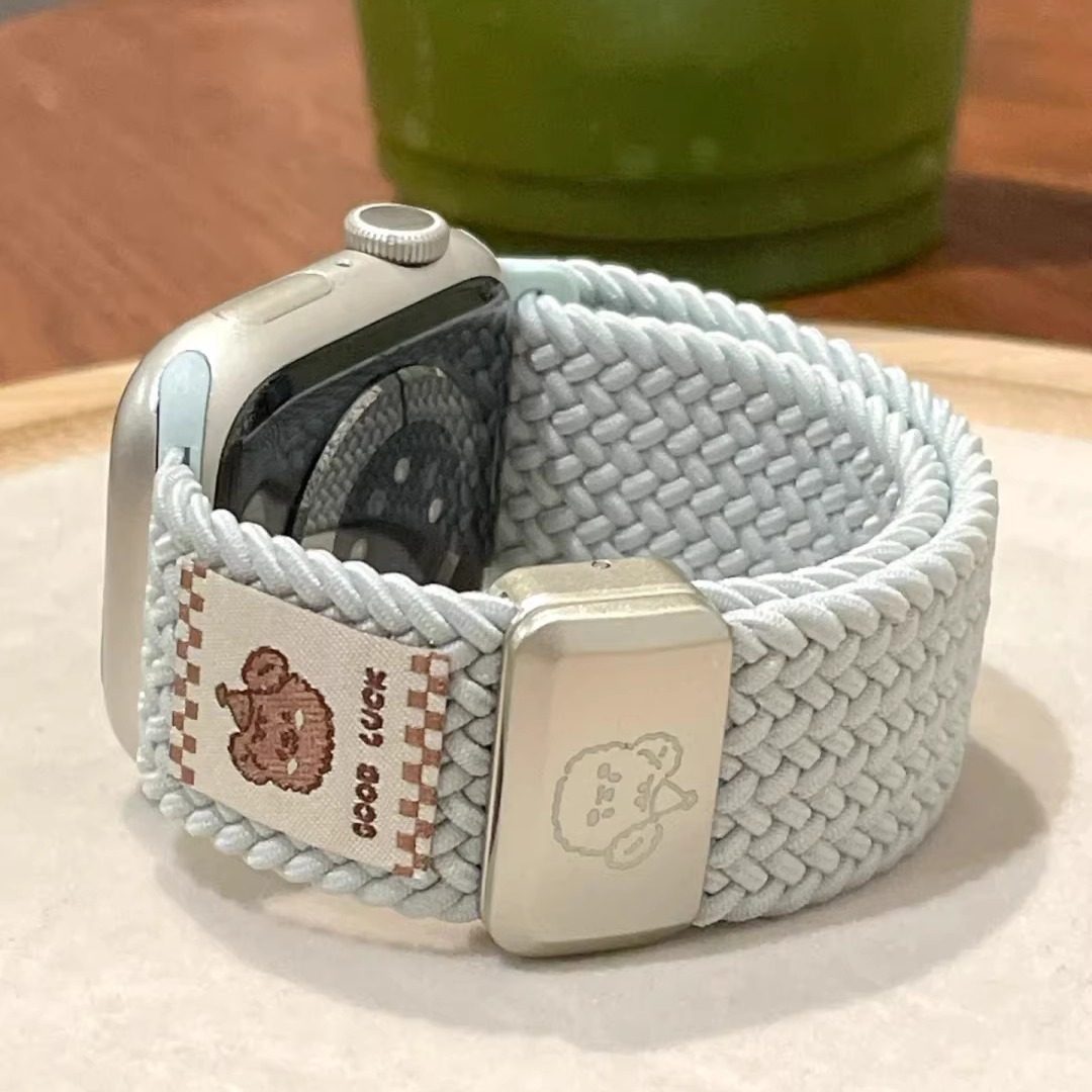 新款小熊尼龙编织磁吸表带适用苹果S11手表applewatchS109s87可爱