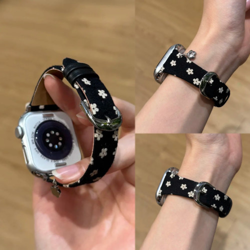 适用苹果S12秋冬星星吊坠韩系小花表带iWatchS11S109se华为FIT5/4