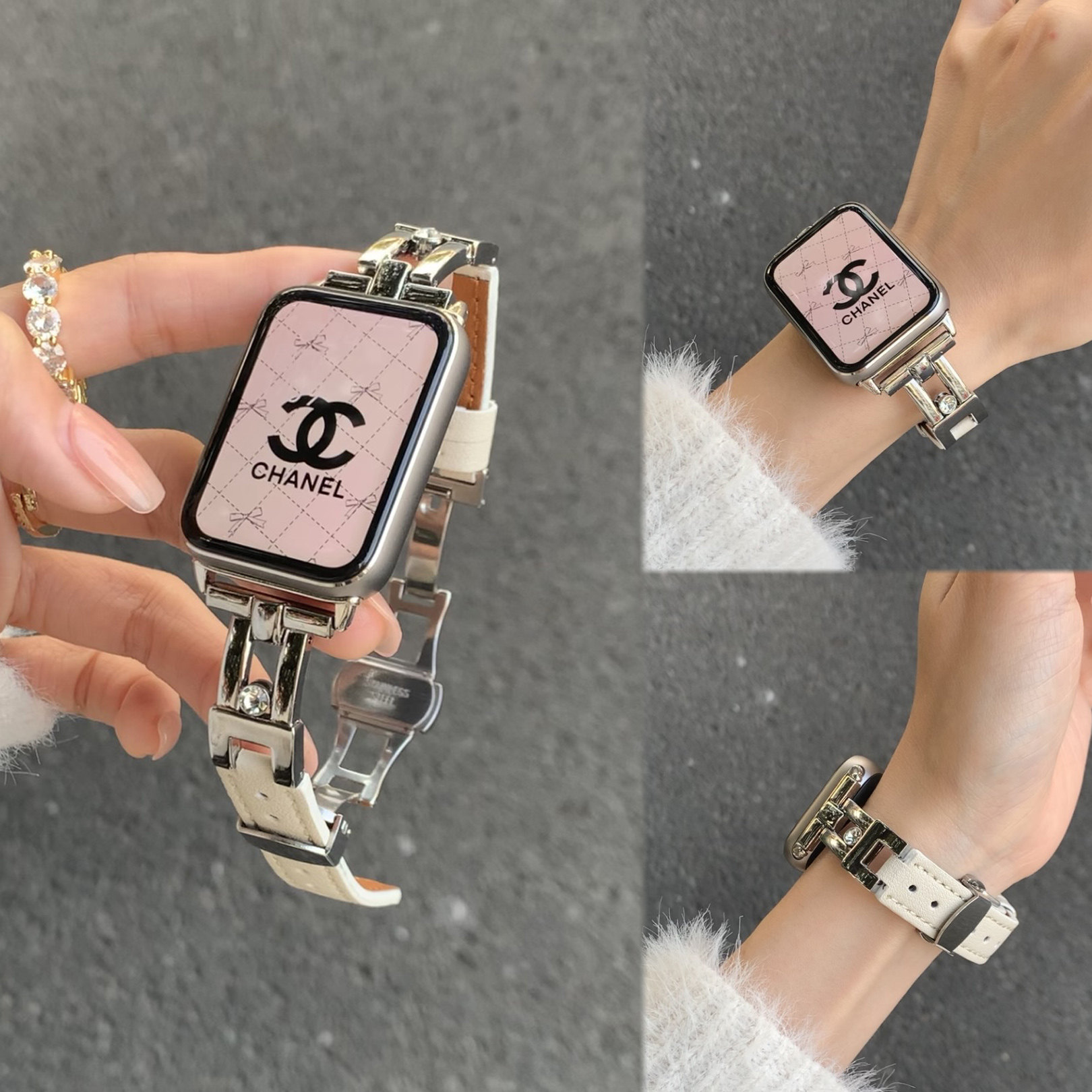 高级感金属滑梯皮质蝴蝶扣表带适用华为Fit5FIT4苹果iwatchS12s11
