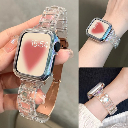 新款镭射PVC透明冰川iwatchS11表带适用applewatchs109苹果s876se