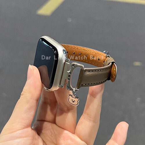 新款小熊扣金属皮质表带适用华为FIT5FIT4苹果S12s11S10小米10Pro