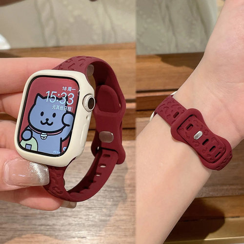新款小蛮腰豹纹硅胶iwatchS11表带适用苹果s10手表applewatchs987