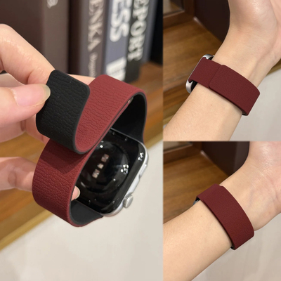 适用华为Fit5/FIT3新款拼色一体扣荔枝纹硅胶磁吸表带高级Fit4pro
