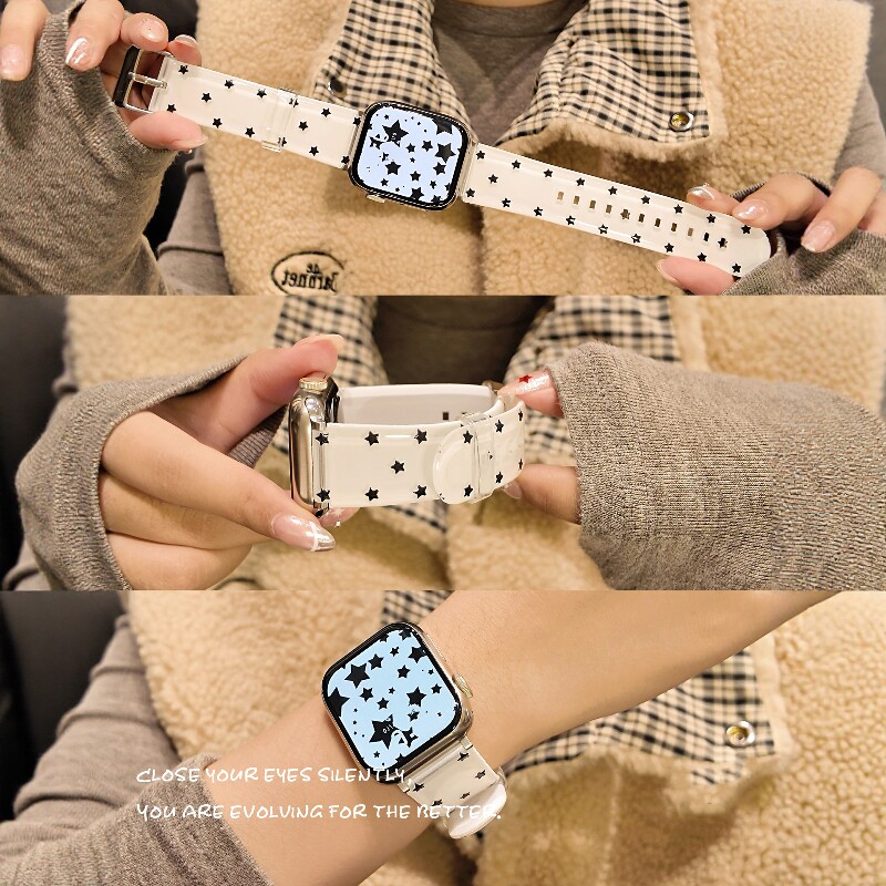 适用iwatchS11韩系星星冰透硅胶表带苹果s109se华为FIT5高级红米6