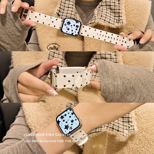 适用iwatchS11韩系星星冰透硅胶表带苹果s109se华为FIT5高级红米6