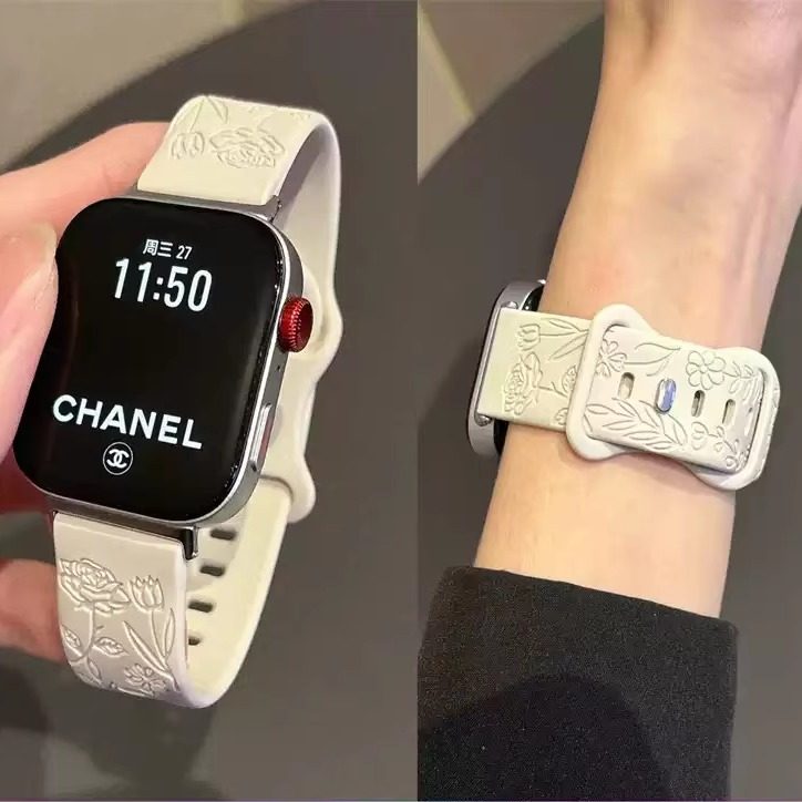 夏天玫瑰浮雕硅胶表带适用华为FIT5/FIT4小米9Pro8Pro红米watch65