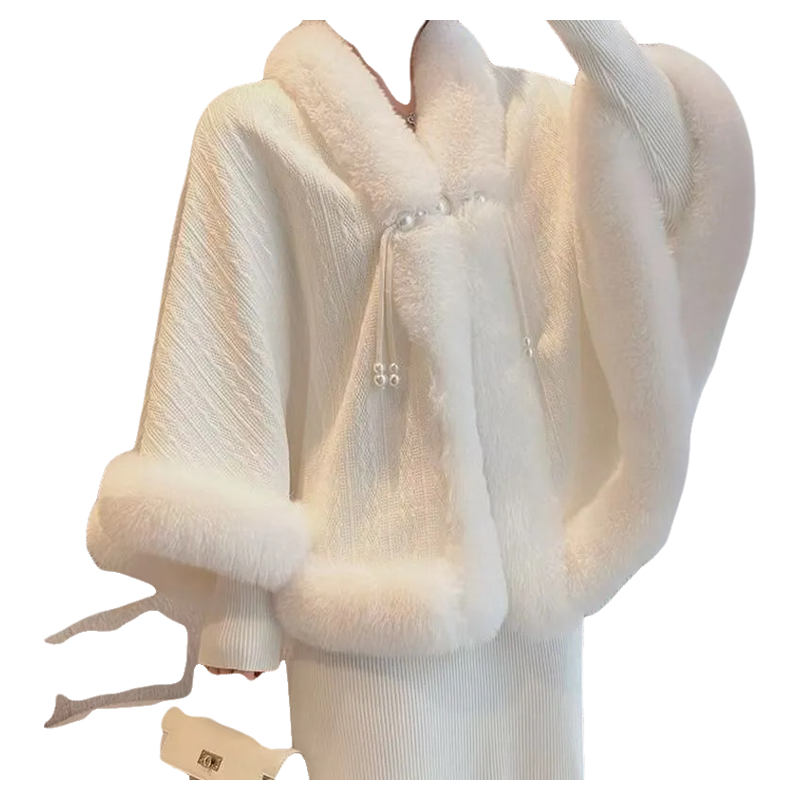 2025新款斗篷披肩女外搭毛领加绒加厚宽松时尚洋气配旗袍外套