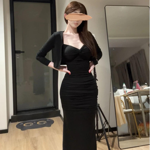 3纯欲风辣妹性感v领吊带连衣裙女秋季新款修身显瘦包臀短裙子套装