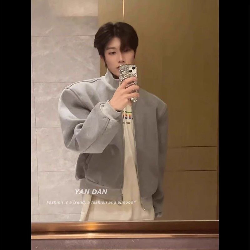 2026春秋新款立肩外套设计感垫肩外套男高级感廓形短款飞行员夹克