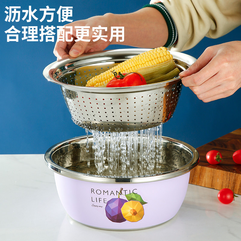 不锈钢加厚洗菜盆带盖套装带盖