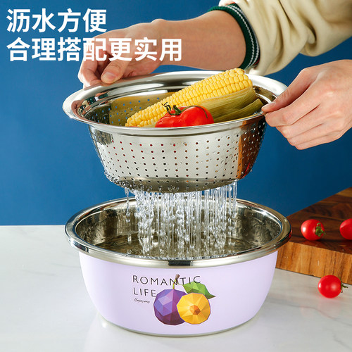 不锈钢加厚洗菜盆带盖套装带盖