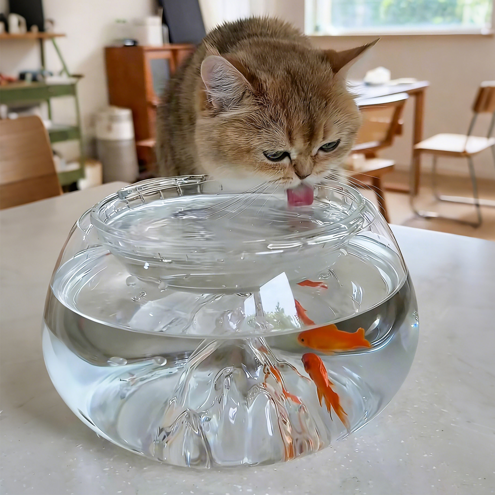玻璃猫碗骗猫咪喝水大容量鱼缸水碗高脚护颈防黑下巴狗狗喂水器