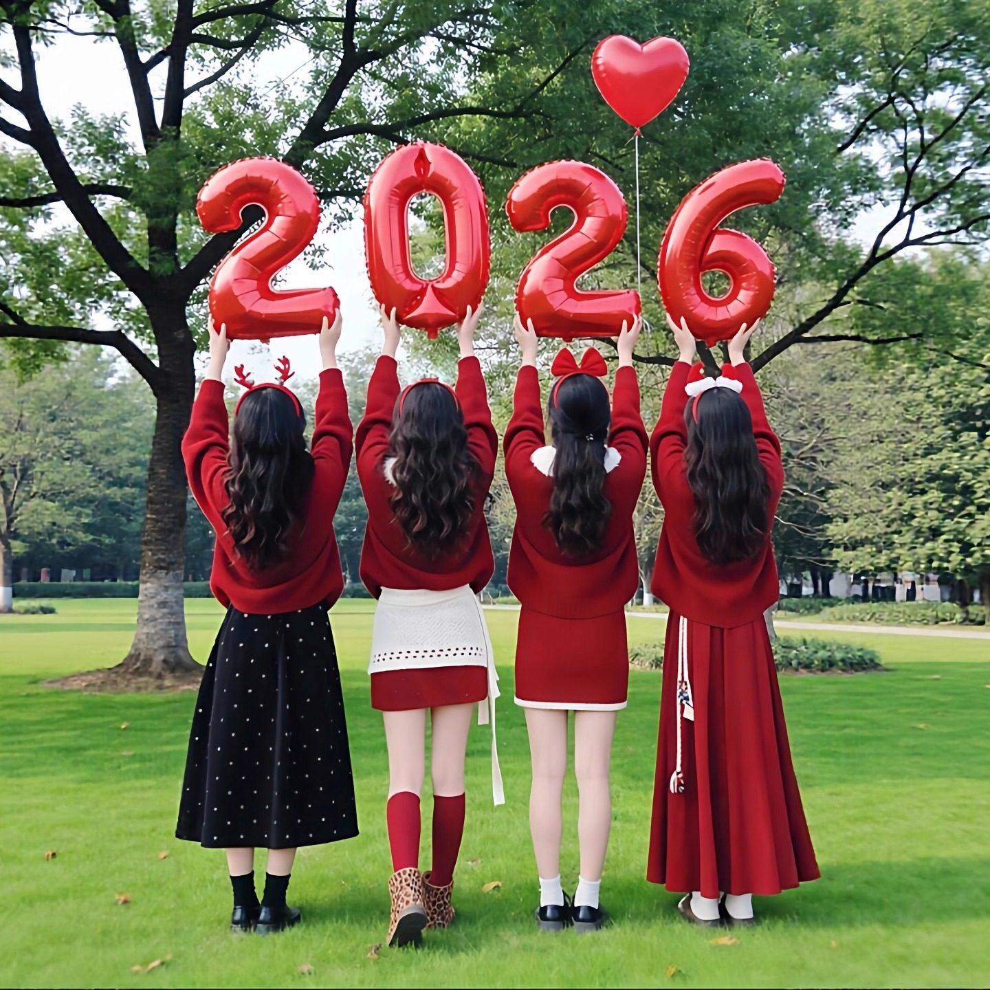 【闺蜜拍照神器】2026气球数字红色新年拍摄道具跨年出片布置道具