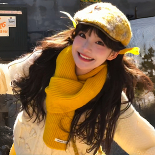 黄色针织毛线围巾女生秋冬季新款韩系氛围感保暖纯色百搭羊毛围脖