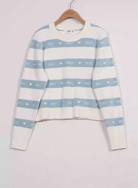 朵以2023秋冬新品时尚甜美字母印花条纹毛衣软糯套头女38DD530116