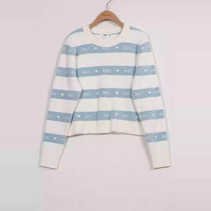 朵以2023秋冬新品时尚甜美字母印花条纹毛衣软糯套头女38DD530116