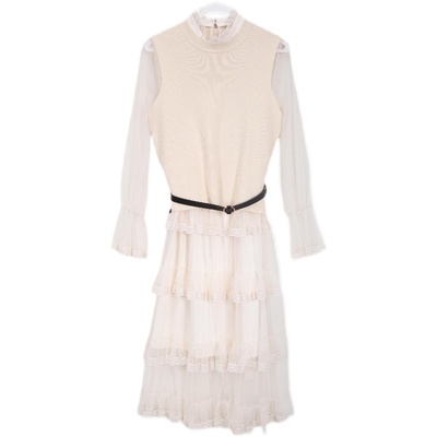 春秋优雅网纱拼接蛋糕裙