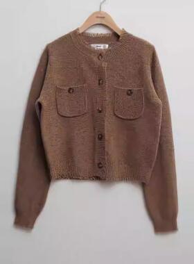 朵以2024秋装新款时尚气质圆领针织开衫毛衣小外套百搭39DQ531170