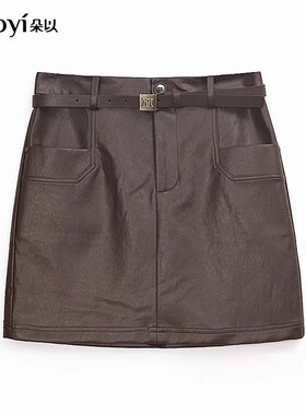 朵以2025冬季新品时尚气质PU短裙皮裙迷你半身裙A字裙40DD627005