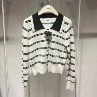 百搭条纹针织衫 朵以正品 时尚 新款 套头毛织上衣39DQ531123 2024秋装