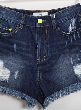 朵以夏装t特价时尚个性毛边破洞牛仔短裤高腰显瘦热裤34DX206103