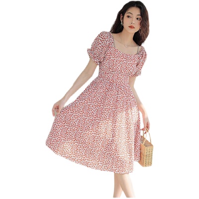 甜美气质A型纯棉爱心链条连衣裙