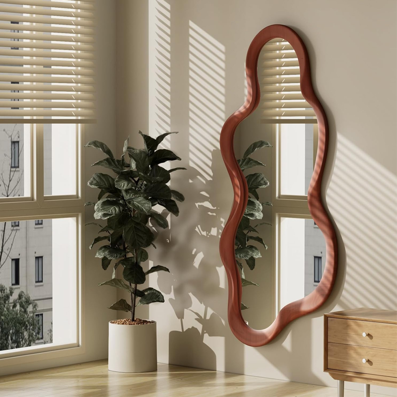 法式穿衣镜艺术落地镜波浪大镜子衣帽间试衣镜镜子欧式复古全身镜