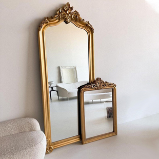 欧式镜子全身镜壁挂式手工定制尺寸中古落地镜木框美式试衣镜家用