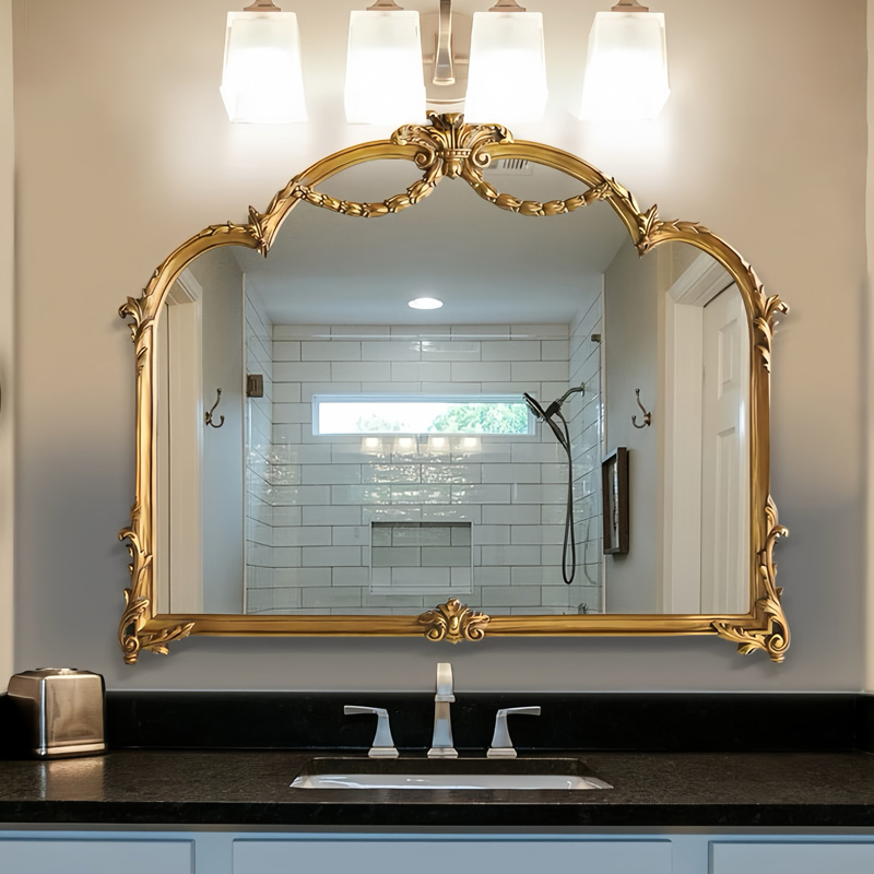 法式复古大号梳妆台桌面化妆镜美式卫生间镜子洗漱台壁挂浴室镜