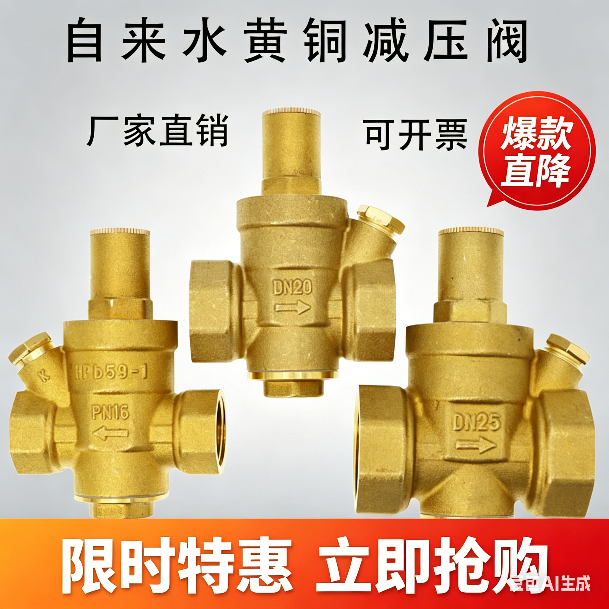 4分家用自来水减压阀热水器净水器50稳压阀20可调式25恒压阀DN15