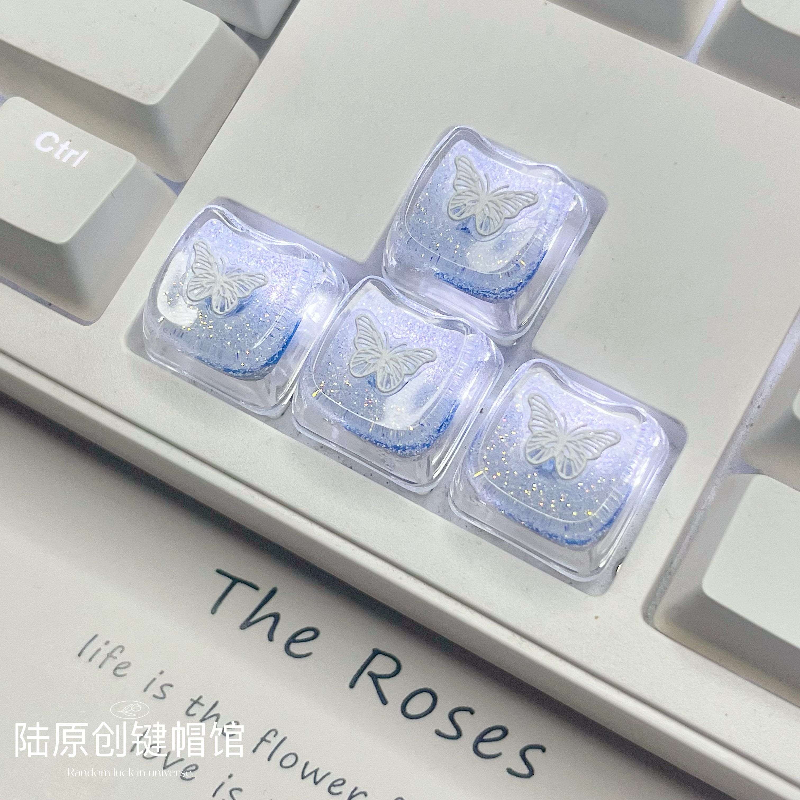 Mao高度蝴蝶键帽可爱透光猫头键帽闪粉滴胶透明游戏机械键盘键帽
