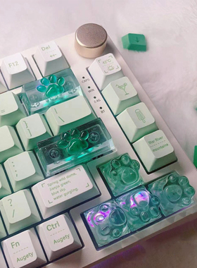 2025新款透光猫爪薄荷绿键帽十字轴OEM 空格/enter键机械键盘键帽