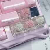 新款 粉色花朵键帽手工定制透光十字轴透明SA高度游戏机械键盘键帽