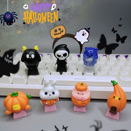 树脂卡通透光水晶幽灵南瓜键帽