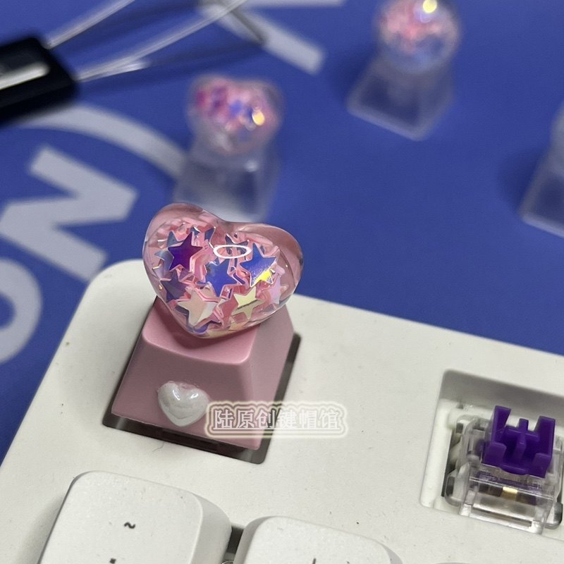 THREE-DIMENSIONAL CRYSTAL TRANSLUCENT KEYCAPS LOVE BALLS CUTE GIRLY PINK TRANSPARENT BUTTONS R4 ESC MECHANICAL KEYBOARD KEYCAPS