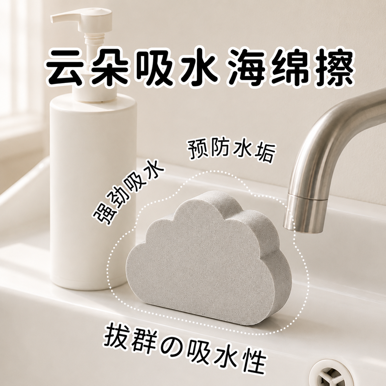 云朵吸水海绵擦PVA材质预防水垢清洁刷厨房浴室洗脸盆去水滴擦