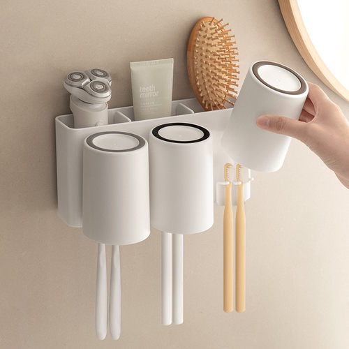 壁挂牙刷置物架免打孔壁挂式卫生间牙膏电动牙刷架子杯子漱口杯子