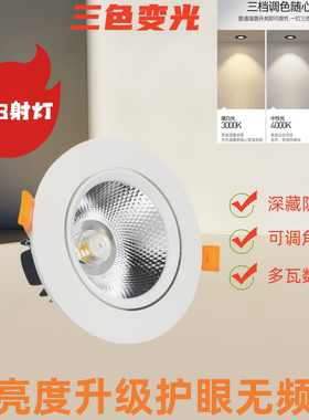 三色变光cob高亮防眩嵌入式射灯