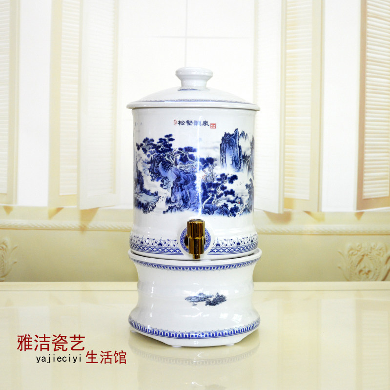 冷水壶 高档青花陶瓷储水罐 蓄水缸/饮水机/净水桶/水缸带水龙头