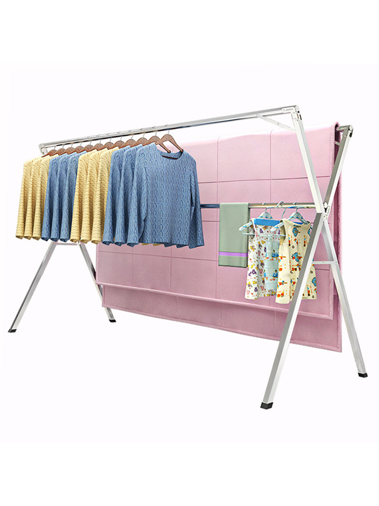 不锈钢晾衣架落地折叠阳台室内双杆式凉衣服x型晒架简易晒衣架子