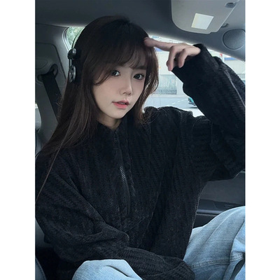 OUNI美式鱼骨纹时尚重磅打底衫女