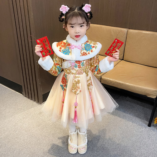 女童中国风刺绣拜年服